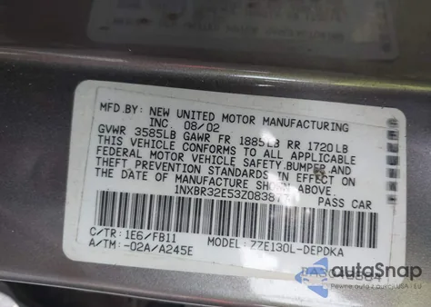 2003 Toyota Corolla Ce z USA, uszkodzony, nr VIN 1NXBR32E53Z083877